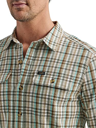 Lee Men's Extreme Motion All Purpose Long Sleeve Worker Shirt, Stone Mill Plaid #TOP2