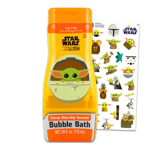 Image of Baby Yoda Bubble Bath for Kids - Star Wars Bath Time Bundle with Mandalorian Bubble Bath Citrus Starship Scented Plus Stickers | Baby Yoda Bath Set for Boys, Girls