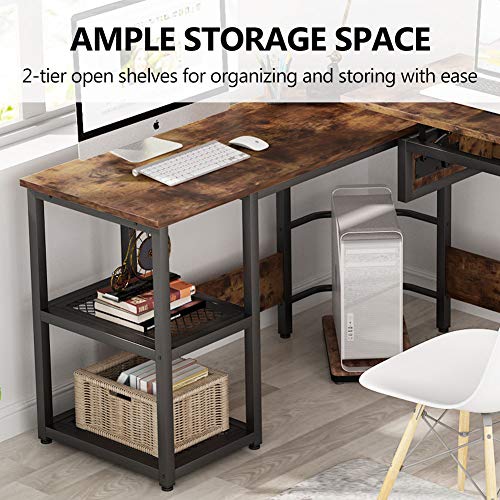 Tribesigns L Shaped Desk With Lift Top, Modern Sit To Stand Corner Computer Desk With Storage Shelves, Rustic Height Adjustable Standing Desk Workstation For Home Office (Rustic Brown) #TOP4