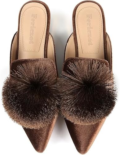 Tiuucoet Slippers for Women Women Kitten Heels Mules Closed Pointed