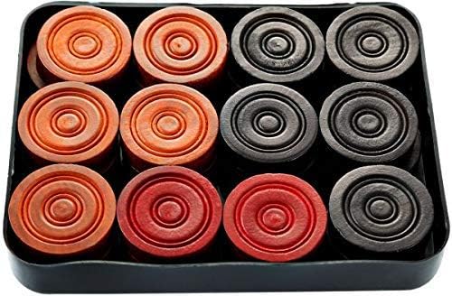 Professional Set of 24 Wooden Carrom Game Coins and Striker Set ,Wooden Checkers (24 Pieces + 1 Striker with Striker Case)