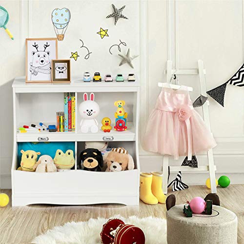 Costzon 4-Cubby Kids Bookcase With Footboard, Name Card, Multi-Bin Children's Toys Storage And Organizer Book Shelf Display, Wooden Toy Box Chest Cabinet For Kids Room Playroom Bedroom Nursery (White) #TOP7