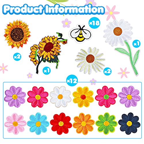 36 Pieces Flower Patches, Embroidered Iron On Patch Sunflowers Bee Daisy Flower Iron On Patches Set, Sew/Iron On Embroidered Appliques Diy Craft Patches For Clothes Backpacks Hats Jeans Jackets #TOP2