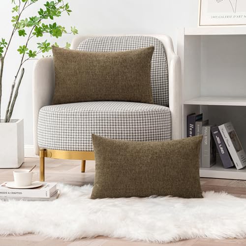 Image of MIULEE Pack of 2 Coffee Throw Pillow Covers 12x20 Inch Soft Chenille Lumbar Pillow Covers for Sofa Living Room Couch Fall Home Decor Solid Dyed Cases