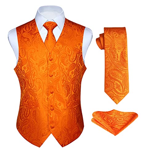 Image of HISDERN Vest and Tie Sets for Men Vests Paisley Floral Jacquard Necktie Pocket Square 3PCS Waistcoat for Suit or Tuxedo