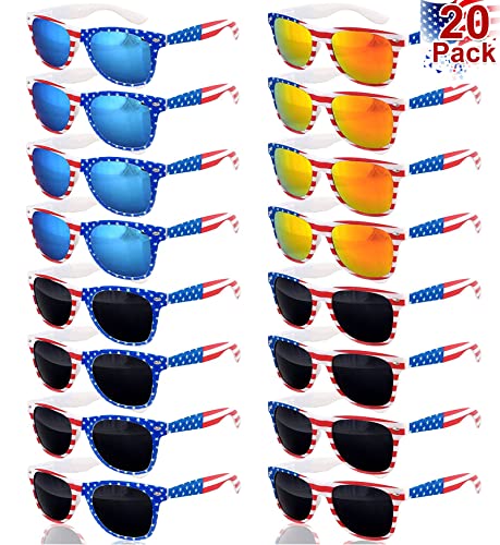 TURNMEON 20 Pairs American Flag Sunglasses UV400 4th of July Accessories USA Flag Patriotic Sunglasses Eyewear Fourth July Women Men Teens Red White Blue Party Favors Independence Day Memorial Day