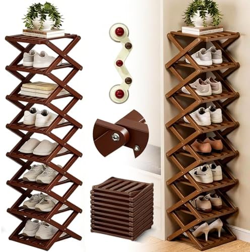 Bamboo Shoe Rack, 9-Tier Foldable Corner Organizer, Space-Saving Shelf for Entryway, No Assembly Required, Ideal for Dorms and Closets