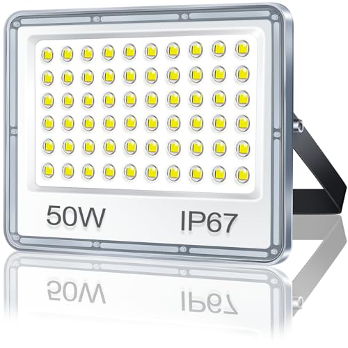 TASINUO Faretto LED da Esterno 50W, Faro LED Esterno Impermeabile IP67, 5000LM 7000K Bianca Fredda Lampade, 60 LEDs Luci per Giardino, Terrazza, Garage