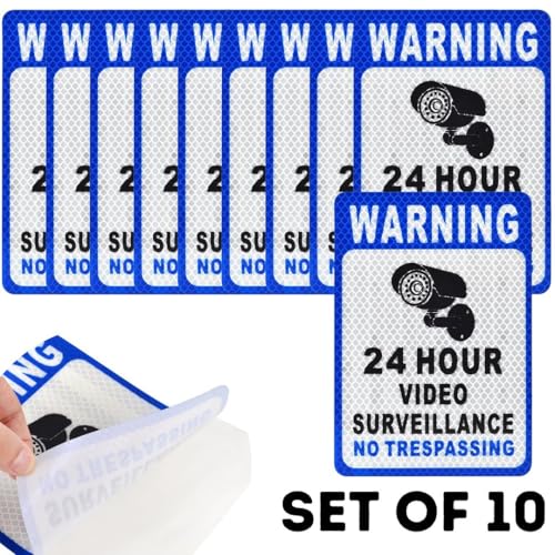 Image of CVANU Reflective CCVT Surveillance (Set of 10) Self-Adhesive Bold Security Notice Vinyl Sign Sticker Decals for Shops| Offices| Parking Areas (9.5X6inch) Blue 866