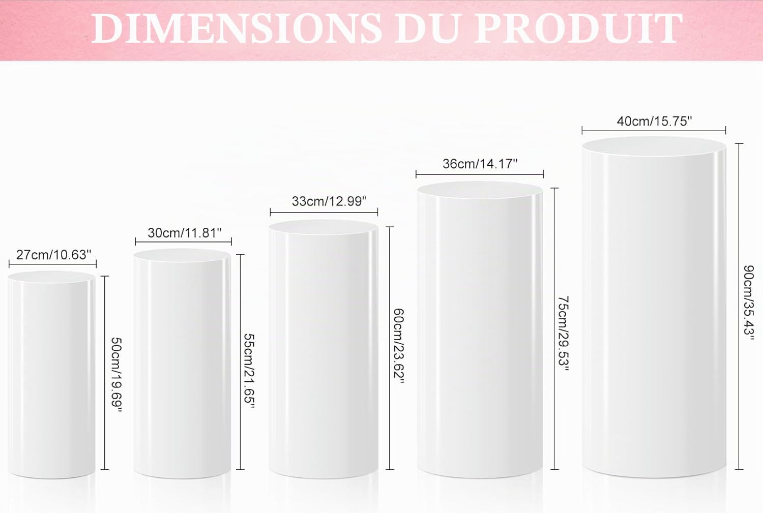 HoldOneLight Lot de 5 supports cylindriques blancs - Colonnes d'affichage rondes pour gâteaux, fleurs, décorations de table de fête, supports pour fêtes, décoration d'événement (mariage, baby shower