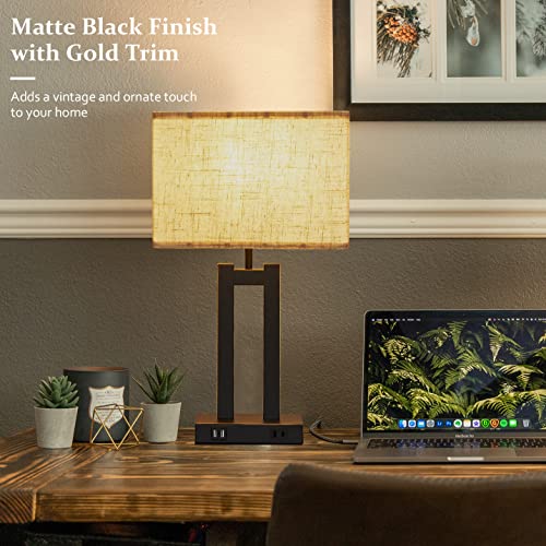Suraielec Table Lamps Set Of 2, Touch Control Nightstand Lamp With 2 Usb Charging Port & Ac Outlet, 3-Way Dimmable Table Lamp For Bedroom, Living Room, Beige Linen Lampshade, Led Bulb Included #TOP4