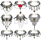 MTLEE 9 Pcs Black Choker Necklace for Women Gothic Jewelry Set Lady Lace Choker Collar with Pendant Elegant Retro Punk Necklaces for Wedding Victorian Costume Party Steampunk Vampire Cosplay Gifts