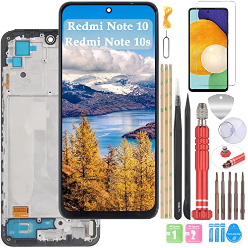 YHX-OU 6.43'' Negro+Marco Incell LCD para Xiaomi Redmi Note 10 4G para Redmi Note 10s Pantalla Táctil de Reemplazo de Digitalizador y Herramienta