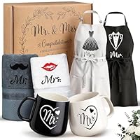 Hochzeitsgeschenke für Brautpaar, 6‑teilig Mr und Mrs Geschenk für Braut und Bräutigam, Tassen, Schürze und Handtuch, Verlobungsgeschenk Paar Geschenke Jahrestag Geschenk für Hochzeit, Verlobungen