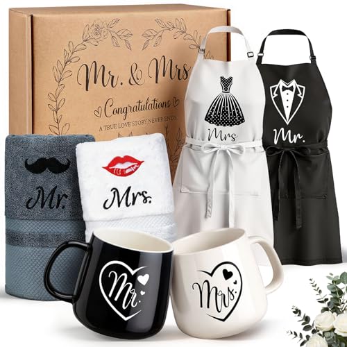 Hochzeitsgeschenke für Brautpaar, 6‑teilig Mr und Mrs Geschenk für Braut und Bräutigam, Tassen...