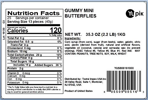 Yupik Mini Butterflies Gummies, 2.2 Lb, Chewy Candy #TOP1