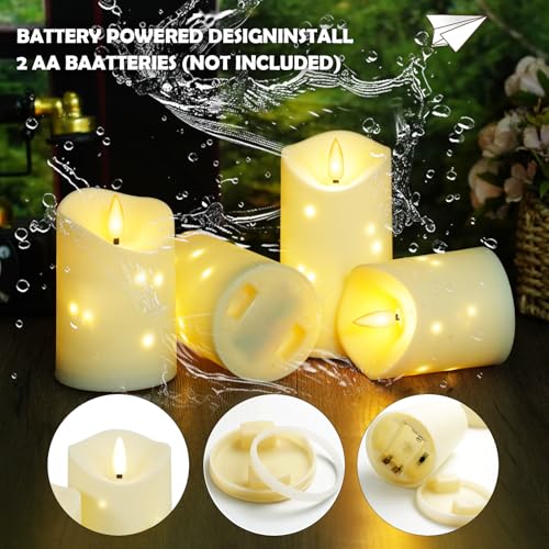 Image of kakoya Outdoor Waterproof Flickering Flameless Candles with Embedded Star String,2Pcs LED Pillar Candles Battery Operated with Remote and Timers for Courtyard,Porch,Camping,Holiday Decoration(Ivory)