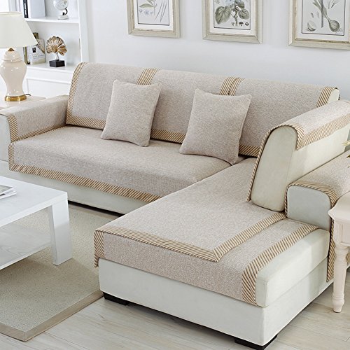 Yumuo Linen Sofa Slipcover,Autumn And Winter Universal Fabric Sofa Cushion Simple Modern Non-Slip Sofa Cover Cotton Solid Wood Chinese Sofa Towel Cover-C 110X210Cm(43X83Inch) #TOP15