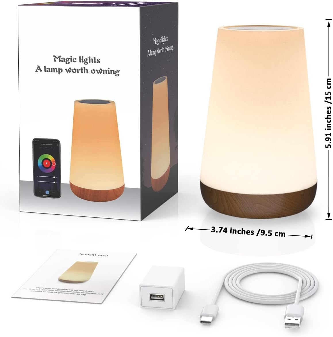 Görvitor Smart Table Lamp, APP Control Dimmable Touch Lamps for Bedrooms Compatible with Alexa & Google Assistant, LED Smart Table Lamp for Nursery Bedside Nightstand