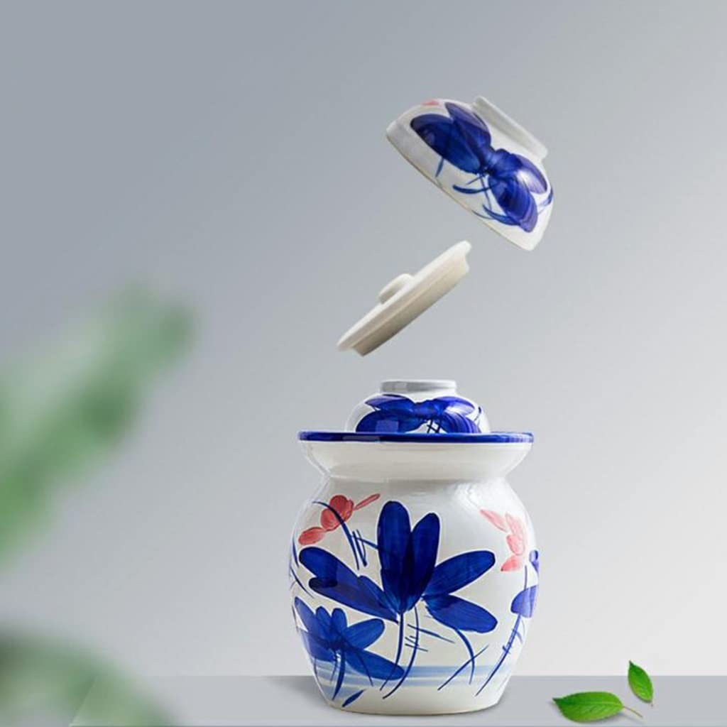 Cerámica hecha a mano Fermentación Crock Pickling Pot Frascos de fermentación de cerámica china tradicional Fermentador de gres con tapa de cierre de aire con sello de agua for encurtidos de chucrut K