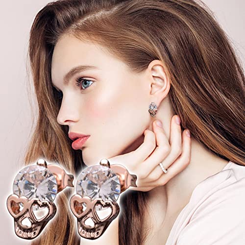 Halloween Skeleton Skull Earrings For Women,Gothic Skull Earring, Bling Rhinestone Crystal Stud Earrings,Halloween Theme Jewelry Gift Charm #TOP3