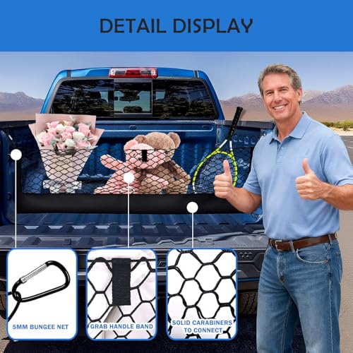 Image of Truck Bed Cargo Net for 2013-2026 Chevy Silverado&GMC Sierra 1500 /2500HD /3500HD Accessories, Envelope Style Trunk Mesh Cargo Net, Heavy Duty&Double-Layer Nylon Storage Rear Netting Holder Organizer