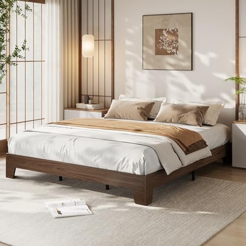 GarveeHome Queen Size Platform Bed Frame, Minimalist Wood Bed Frame No Headboard Needed, Sturdy Low Profile Bed with Natural Wood Grain, Noise-Free & Easy Assembly