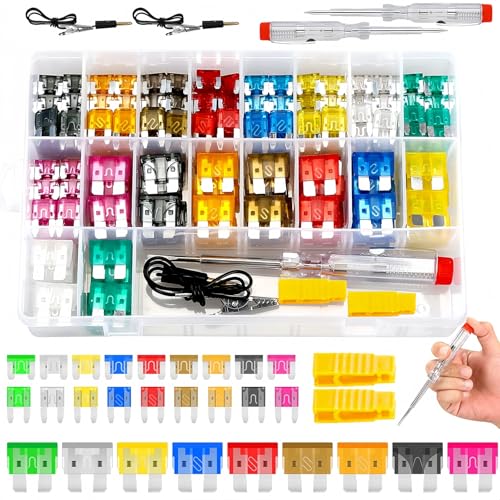 Image of Xfopz 306Pcs Fuse Assortment Kit, Car Boat Truck SUV Auto Automotive Assorted Replacement Blade Fuses Standard & Mini & Low Profile Mini-2A 5A 7.5A 10A 15A 20A 25A 30A 35A with Circuit Tester (306)