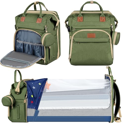 Image of ZRSUN Baby Diaper Bag Backpack,Baby Shower Gifts, Multifunctional Travel Diaper Bag, Gifts for Mom with Portable Diaper Pad (Green)
