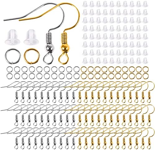 Redamancy 300 PCS Earrings Making Supplies Kit, Hypoallergenic Earring Hooks, Jump Rings, Clear Earring Safety Backs for DIY Jewelry Supplies Making