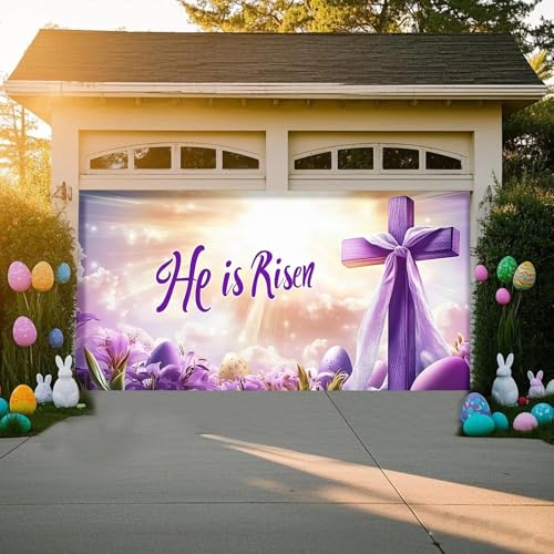 He Is Risen Primavera di Pasqua Garage Decorazione Porta Garage Banner Porta di Pasqua Sfondo per Decorazione Della Parete Porta