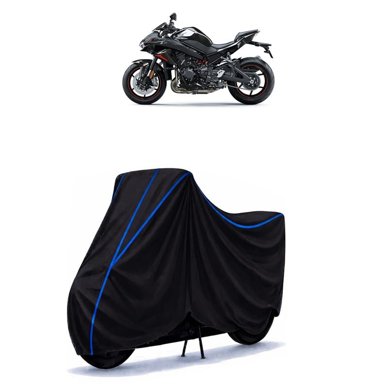 Image of Z 1000 SX Bike Cover Water Resistant Universal Motorcycle Rain | Heavy Duty UV Protection, Dust, Scratch Indoor Outdoor All Weather with Black Blue Piping Elastic