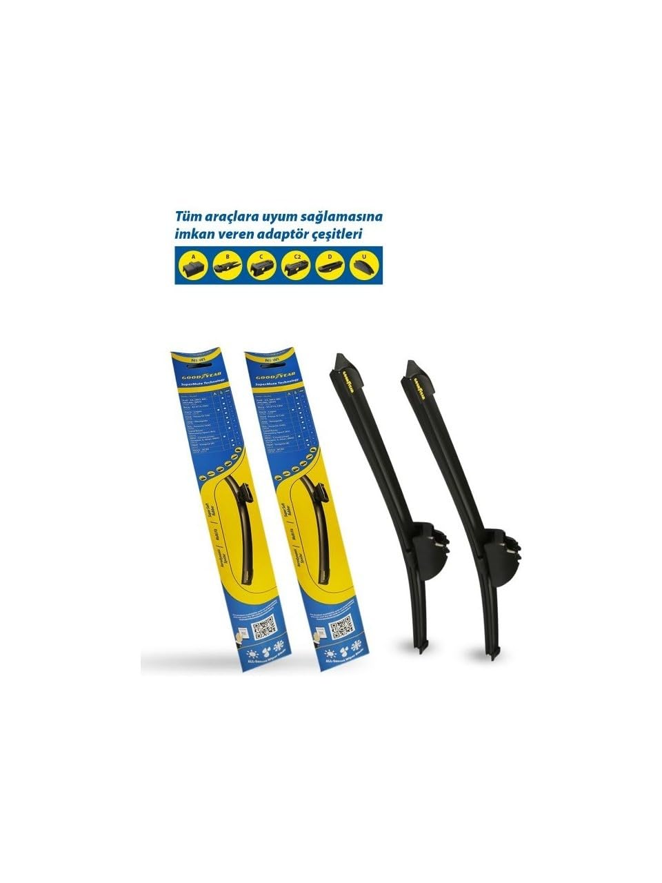 Goodyear Supermute Muz Şekilli Silecek Seti 2 Parça, Chevrolet Aveo 2012-2020 Hatchback için, 650mm/380mm Boyut
