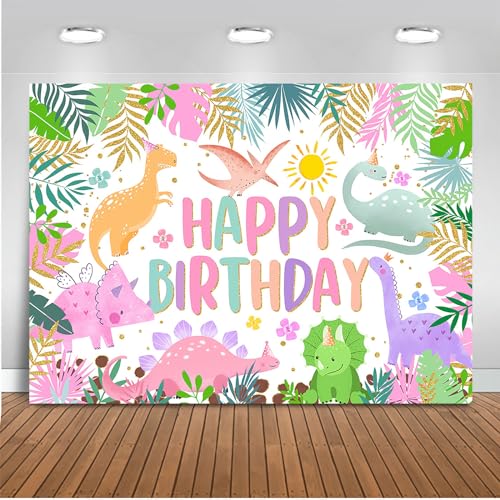 Mocsicka Dinosaur Birthday Backdrop Cartoon Dinosaur Girl Birthday Background Party Decor Dinosaur World Banner Dinosaur Theme Birthday Party Backdrop Supplies for Kid