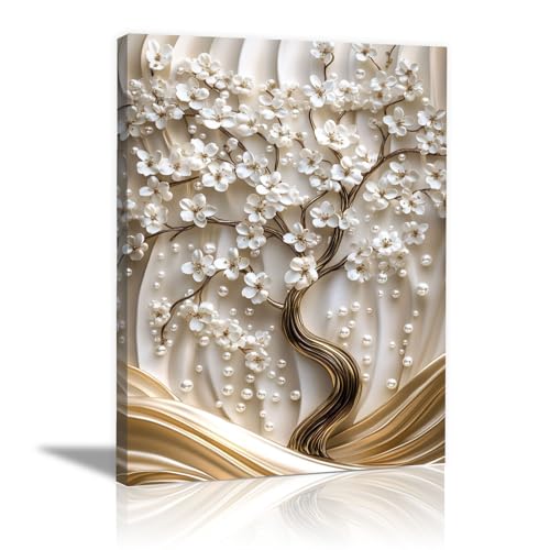 Arbre de vie sur toile de qualité supérieure cadre élégant blanc 70x100cm pour mur moderne