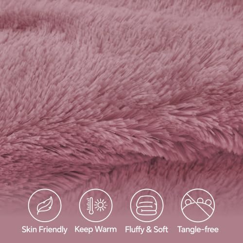 Image of BEDELITE Dusty Pink Fluffy Comforter Set Twin, Fuzzy Faux Fur Comforter | Warm Fleece Shaggy Bedding for Winter, Soft & Cozy Plush Bed Set with 2 Pillowcases