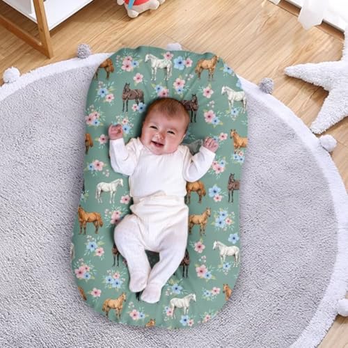Image of ZOUTAIRONG Floral Horse Bassinet Sheet Set Snug Fitted Cradle Fitted Sheets for Bassinet Pads /Mattress for Boys Girls Unisex Ultra Soft Breathable