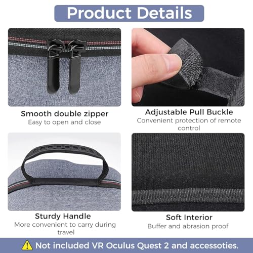 Image of Ethylene Vinyl Acetate (Eva) Hard Carrying Case For Meta Quest 3 /Meta Quest 2 /Meta Quest Pro Virtual Protectio Compatible With Original Official Elite Head Strap, Grey