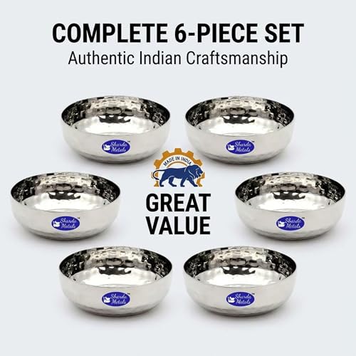 Image of Sharda Metals Hammered Stainless Steel Side Plates | Mathar Plates for Rice Snacks Poha Halwa Dessert Breakfast | Durable Small Serving Plate for Kitchen & Dining Essentials, 4.5 Inch - Set of 6