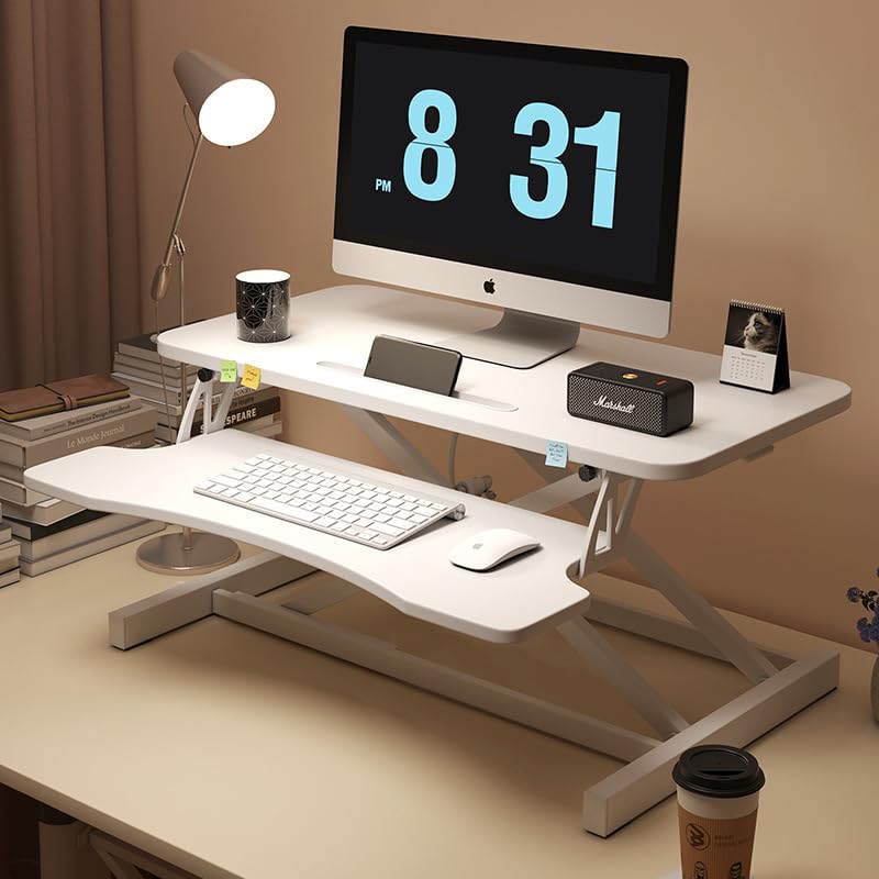 31 5 inch Standing Desk Converter White Adjustable Desktop Stand Up Desk Riser Dual Monitor and Laptop Workstation — view 5
