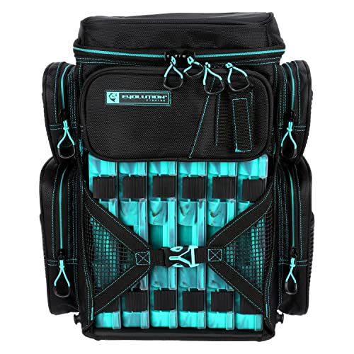 Evolution Fishing Drift Series Tackle Backpack – Seafoam, 3600 Size, Outdoor Rucksack W/ 6 Fishing Tackle Trays, Built In Rain Fly, Heavy Duty Fishing Backpack, Tackle Carrying Case #TOP1
