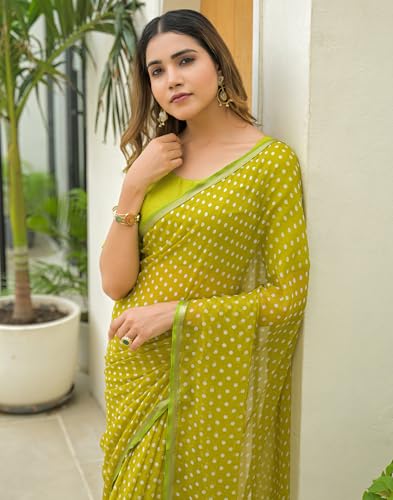 Image of SIRIL Women's Chiffon Printed Saree with Unstitched Blouse Piece