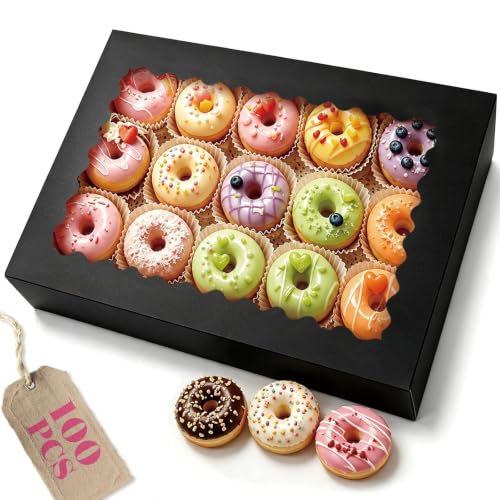 Bakepacker Auto-pop up Bakery Box with Window 14"x 10"x 2.5" Black 100Pcs