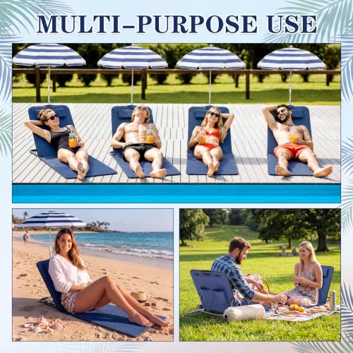 Karenhi 2 Pack Silla Plegable de Playa con Sombrilla, Azul Marino, Silla Portátil con Respaldo y Bolsa de Transporte miniatura 7