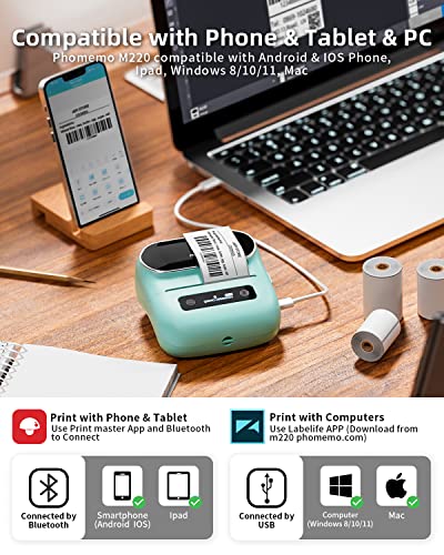 Image of Phomemo Label Maker, M220 Thermal Label Printer | Bluetooth 3 Inch Barcode Printer, Great for Home, School & Office, Compatible with Phone, PC, With 3 Label