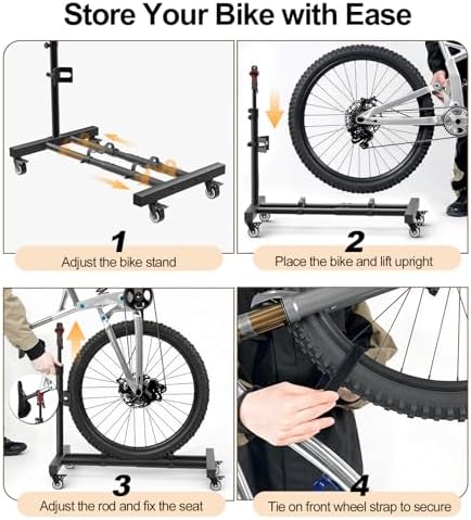 Housolution Vertical Bike Stand with 360°Wheels up to 29", [2 Pack]Adjustable Height, No Drilling holds up to 80lbs, Freestanding Bike Rack for Garage & Apartment, Bike Stand Floor for MTB/Road Bikes — view 8