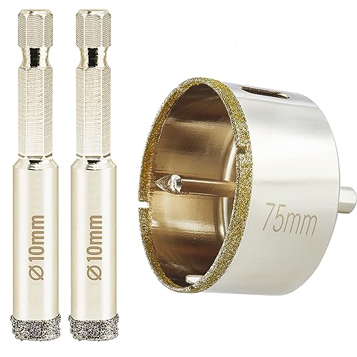 Image of 3 Inch Diamond Hole Saw with Pilot Bit + 3 /8 Inch Diamond Hole Saw for Glass, Porcelain Tile, Stone, Ceramics Pot, Marble and Granite, Wet Drill