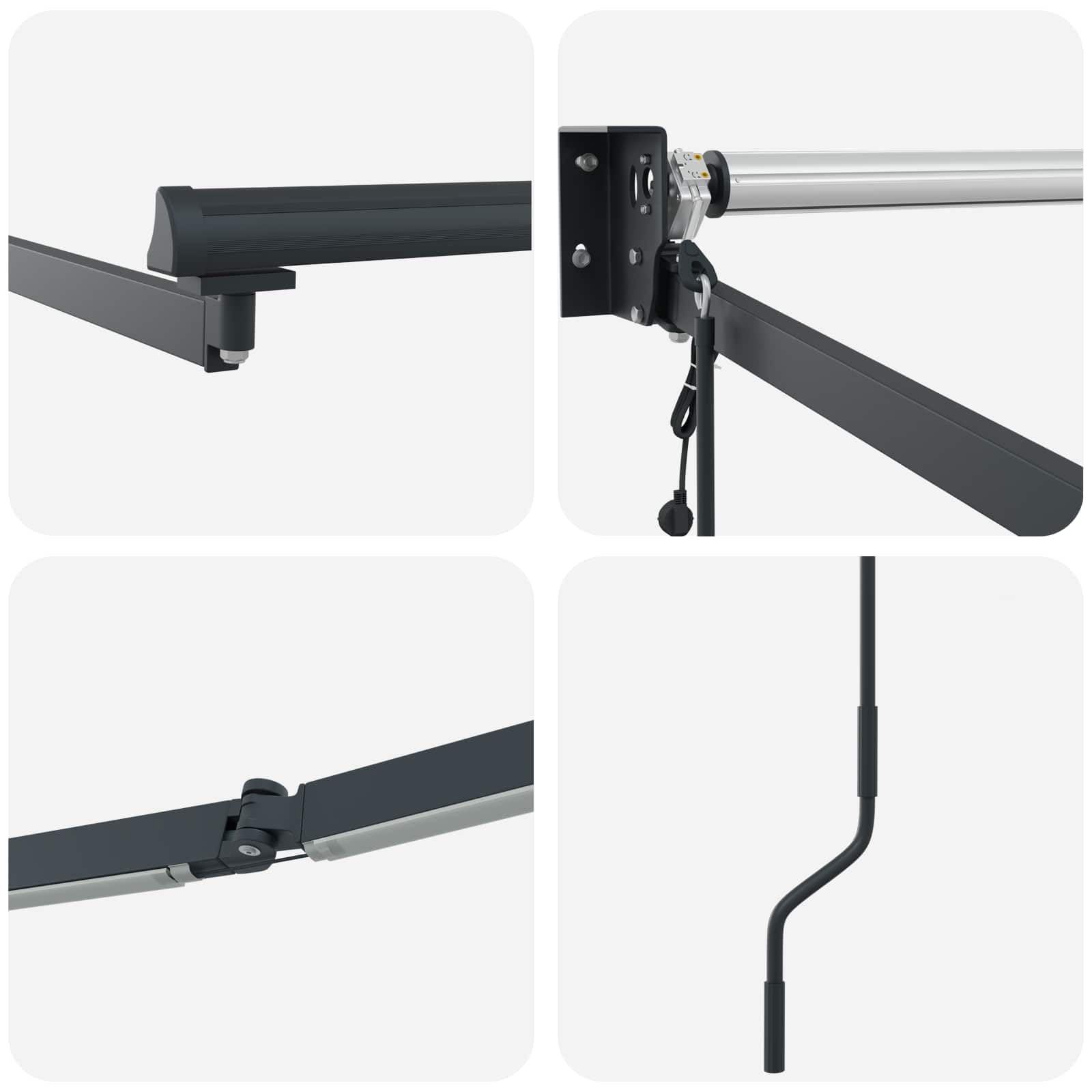 Cadre de Store rétractable électrique Anthracite 5 x 3 m en Acier avec Panneau Solaire télécommande manivelle pour ombrage extérieur Jardin terrasse Patio Protection Soleil