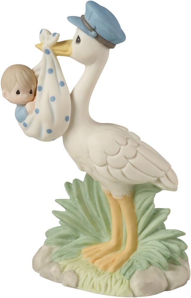 Precious Moments, Love Is On Its Way Stork Bisque Porcelain Figurine, Boy, 153022