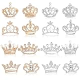 Okllen 16 Pcs Small Crown Pins for Women Men, Gold Silver Rhinestone Crown Brooches with 8 Styles for Lapel, Sashes, Wedding